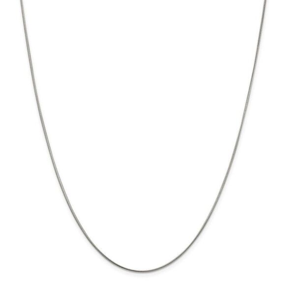 1mm Rhodium Plated Sterling Silver Round Snake Chain Necklace, 24 Inch
